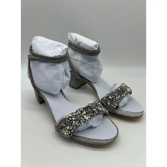 Badgley Mischka Women's Jada Ankle Wrap Block Heel Silver MP5316 Size 7.5 NIB - Picture 12 of 12